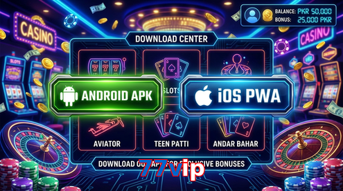 Main screen of 77Vip download page for PK players