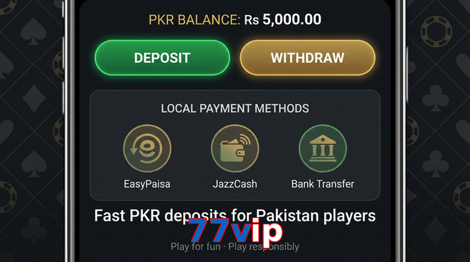 Deposit and withdrawal screen with PKR methods
